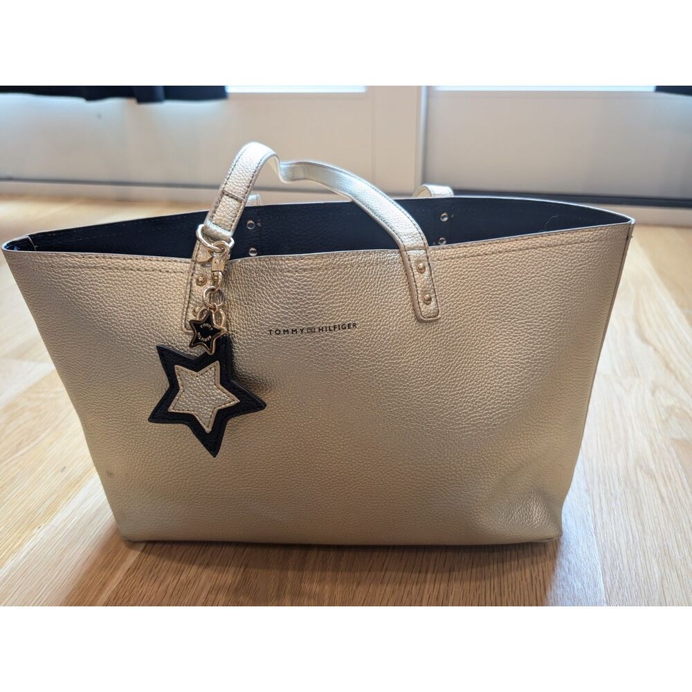 Tommy Hilfiger Metallic Gold Leatherette Tote Bag Star Charm